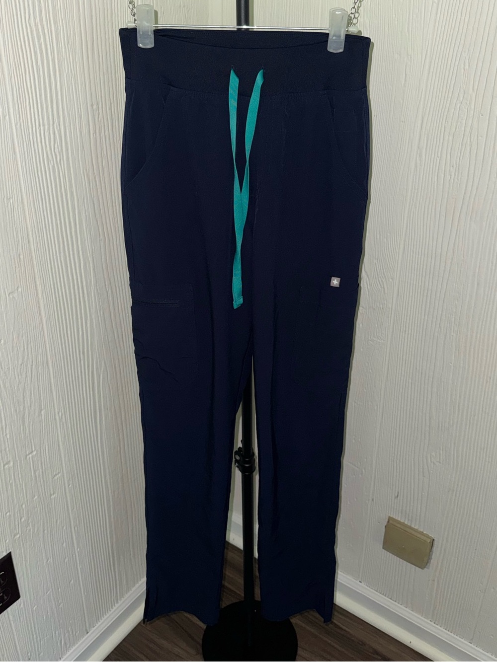 FIGS Navy Blue Jogger Pants with Bright Blue Drawstring
